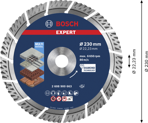 Bosch EXPERT MultiMaterial 다이아몬드 절단 디스크 230mm.