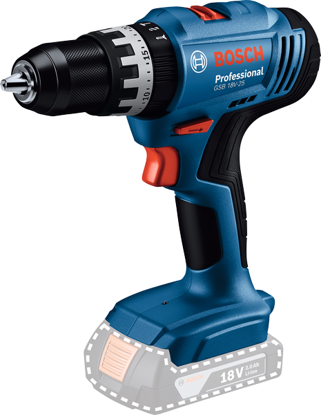 2.0Ah 배터리가 장착된 Bosch GSB 18V-25 무선 드릴.