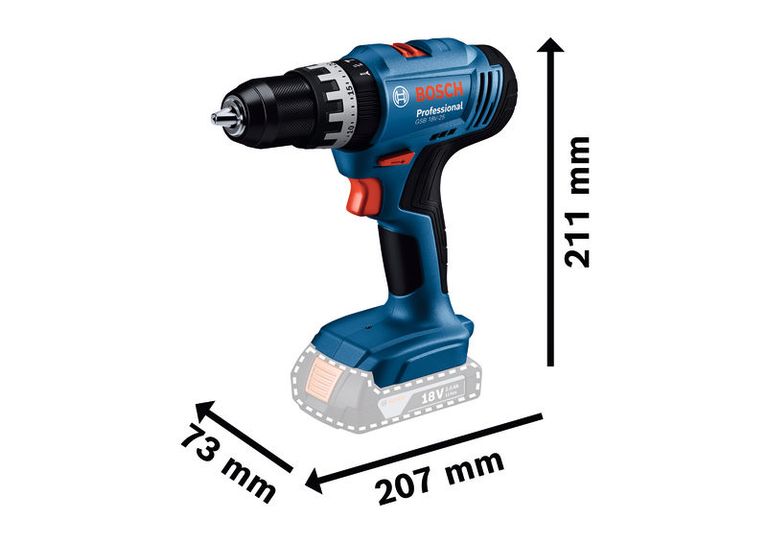 Bosch GSB 18V-25 무선 드릴, 컴팩트한 18V 디자인.