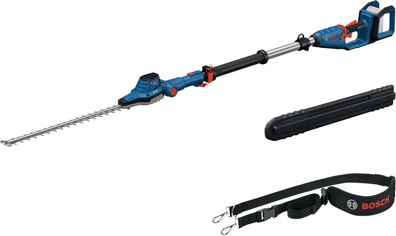 스트랩이 달린 Bosch GHE 18V-50 텔레스코픽 헤지트리머.