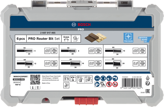 Bosch PRO 라우터 비트 스트레이트 세트 6mm 6개.
