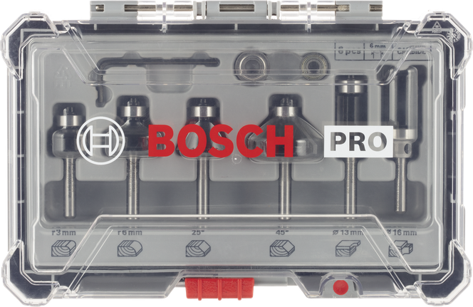 Bosch PRO 라우터 비트 트림 및 에징 세트 6mm 6개.