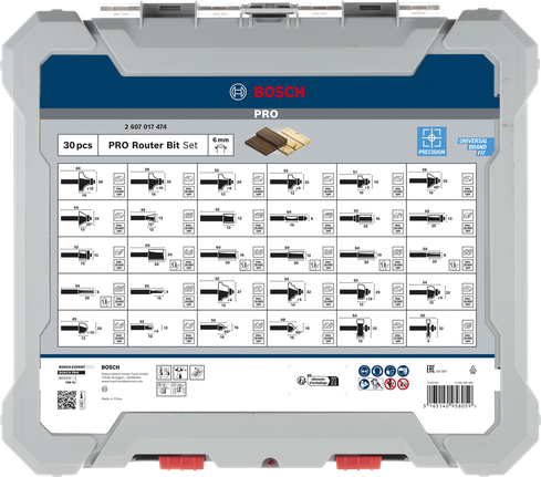 Bosch PRO 라우터 비트 세트 6mm 30개.