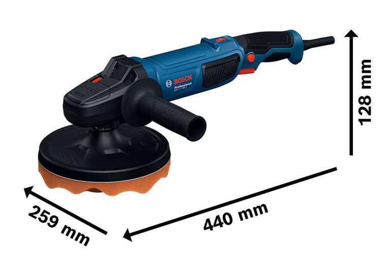 인체공학적 손잡이가 달린 Bosch GPO 11-180 S 광택기.