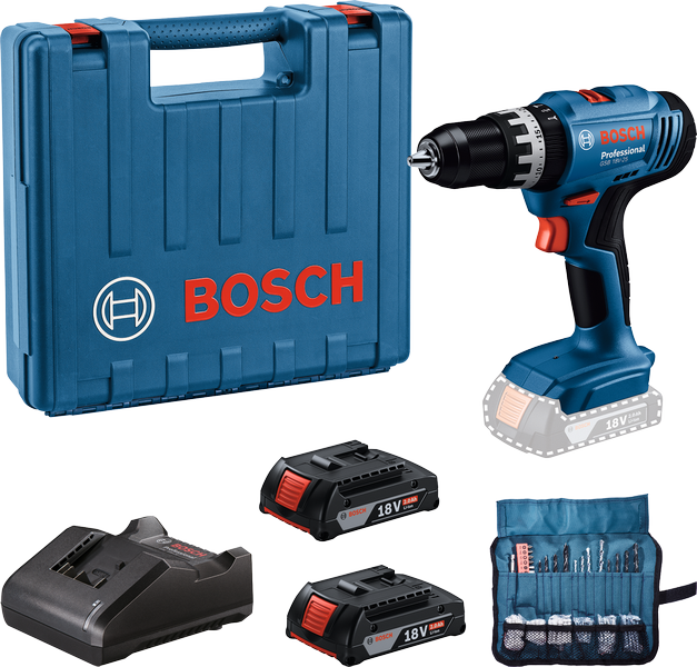 Bosch GSB 18V-25 무선 드릴 세트(액세서리 포함).