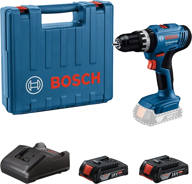 배터리가 포함된 Bosch GSB 18V-25 무선 드릴 키트.