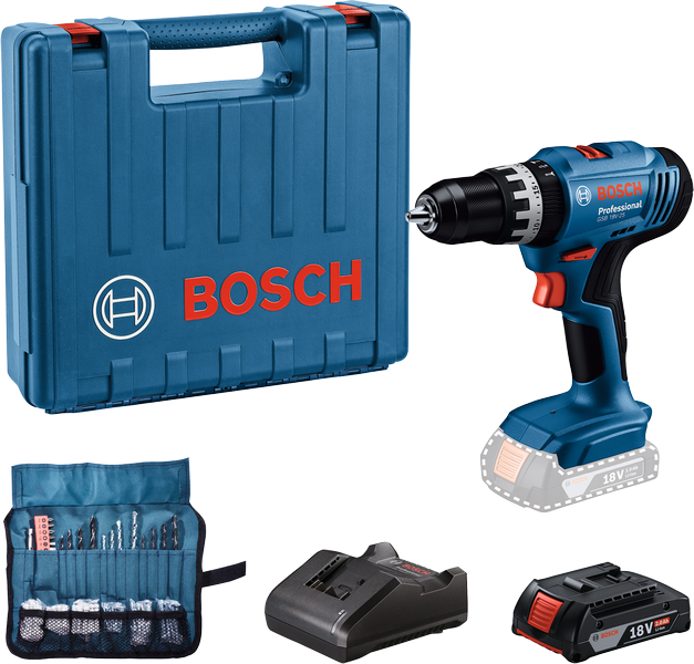케이스가 포함된 Bosch GSB 18V-25 무선 드릴 세트.