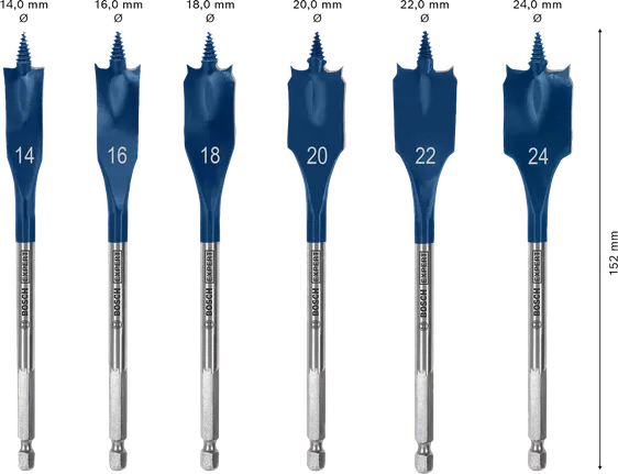 Bosch EXPERT 셀프 컷 스피드 스페이드 드릴 비트 세트, 6가지 사이즈.