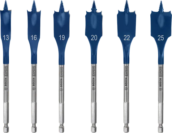 Bosch EXPERT 셀프 컷 스피드 스페이드 드릴 비트 세트, 6가지 사이즈.