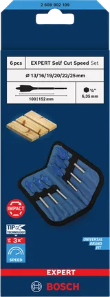 Bosch EXPERT 셀프 컷 스피드 스페이드 드릴 비트 세트 6개.