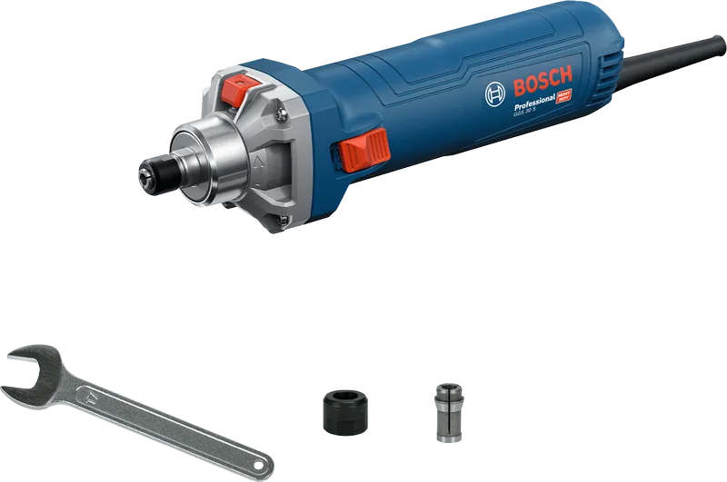 렌치와 액세서리가 포함된 Bosch GGS 30 S 스트레이트 그라인더.