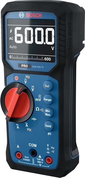 Bosch GDM 600-15 디지털 멀티미터, 600볼트 표시.