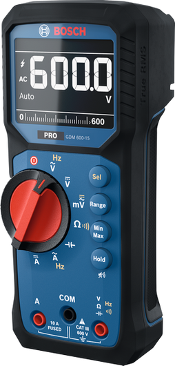 Bosch GDM 600-15 디지털 멀티미터, 600볼트 표시.