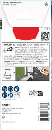 Bosch PAII 52 APIT MultiMax 플런지 컷 블레이드 52×50mm.