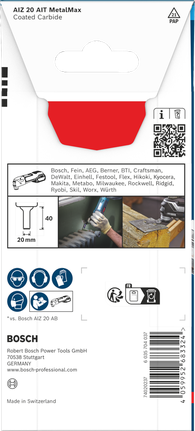 Bosch EXPERT AIZ 20 AIT MetalMax 20x40mm 카바이드 플런지 절삭날.