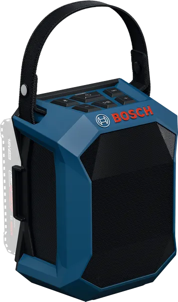 손잡이가 달린 Bosch GPB 18V-1 C 블루투스 스피커.