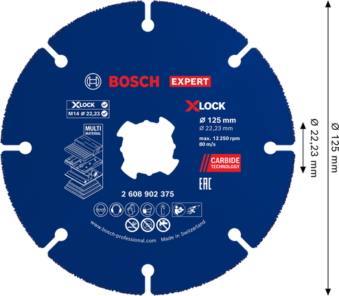 Bosch EXPERT 멀티 머티리얼 카바이드 절단 디스크 125mm X-Lock.