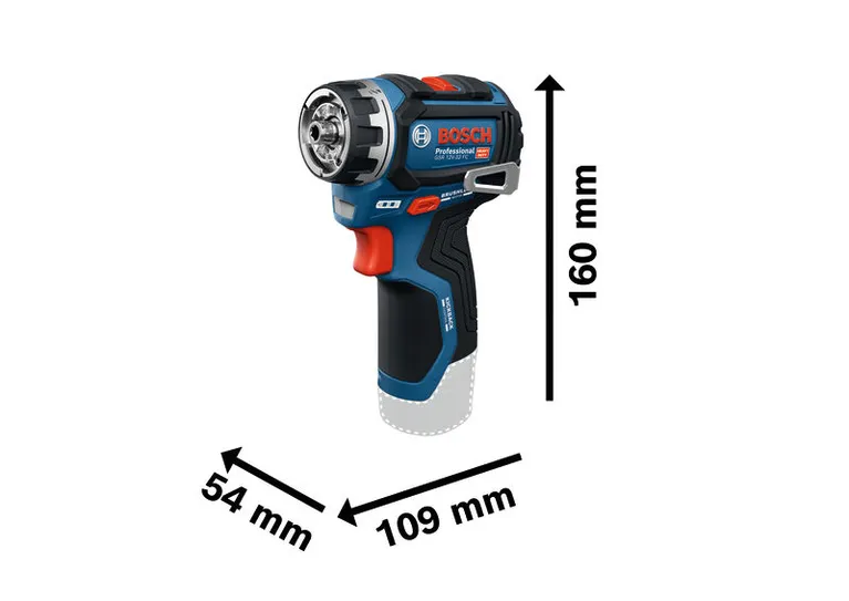 Bosch GSR 12V-35 FC 무선 전동 드릴 드라이버 (크기 포함).