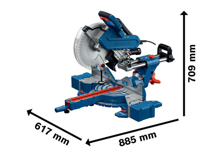 슬라이딩 암이 달린 Bosch GCM 340-305 D 마이터 톱.