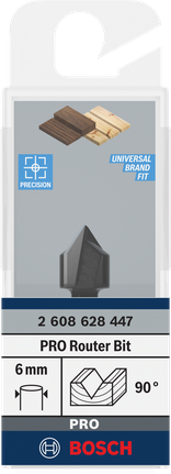 Bosch PRO V-Groove 라우터 비트 90° 12.7mm 6mm 섕크.
