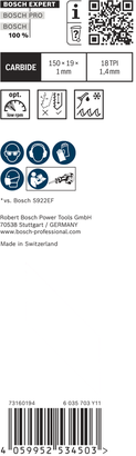 Bosch EXPERT 씬 터프 메탈 S 922 EHM 왕복톱 톱날.