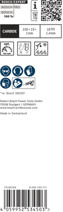 EXPERT 'Thin Tough Metal' S 922 EHM 컷소날 1종 Bosch EXPERT 씬 터프 메탈 S 922 EHM 왕복톱 톱날.