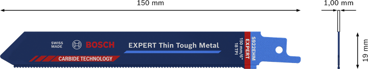 Bosch EXPERT Thin Tough Metal S 922 EHM 톱날은 얇은 금속을 절단하는 데 사용됩니다.
