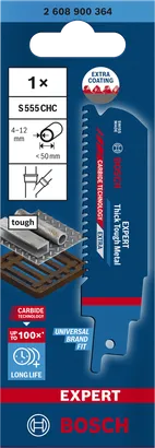 EXPERT Thick Tough Metal S555CHC 두껍고 튼튼한 금속에 적합한 Bosch EXPERT S 555 CHC 왕복톱 톱날.