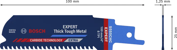 EXPERT Thick Tough Metal S555CHC Bosch EXPERT Thick Tough Metal S 555 CHC 톱날은 두꺼운 금속을 절단하는 데 적합합니다.