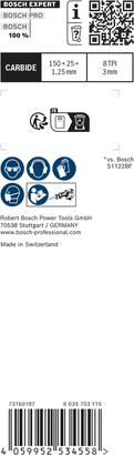 EXPERT Thick Tough Metal S955CHC Bosch EXPERT 두꺼운 견고한 금속 S 955 CHC 왕복 톱날 150mm 8TPI.