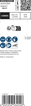 Bosch EXPERT 두꺼운 견고한 금속 S 955 CHC 왕복 톱날 150mm 8TPI.
