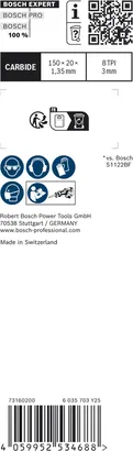 Bosch EXPERT 차량 구조용 S 957 CHM 카바이드 왕복 톱날.