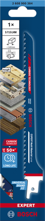 견고한 소재에 적합한 Bosch EXPERT Multi Material S715LHM 왕복톱 톱날.