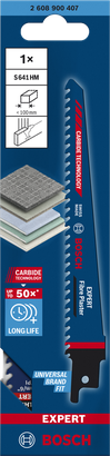 EXPERT Fibre Plaster S641HM Bosch EXPERT Fiber Plaster S 641 HM 왕복톱 톱날은 섬유 및 석고 소재의 장수명 절단에 적합합니다.