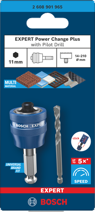Bosch EXPERT 파워 체인지 플러스 파일럿 드릴 세트는 다양한 재료에 사용 가능합니다.