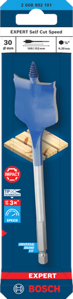 Bosch EXPERT 셀프컷 스피드 스페이드 드릴 비트 30mm, 빠른 목재 드릴링에 적합합니다.