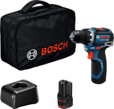배터리가 포함된 Bosch GSR 10.8V-32 무선 드릴 세트.