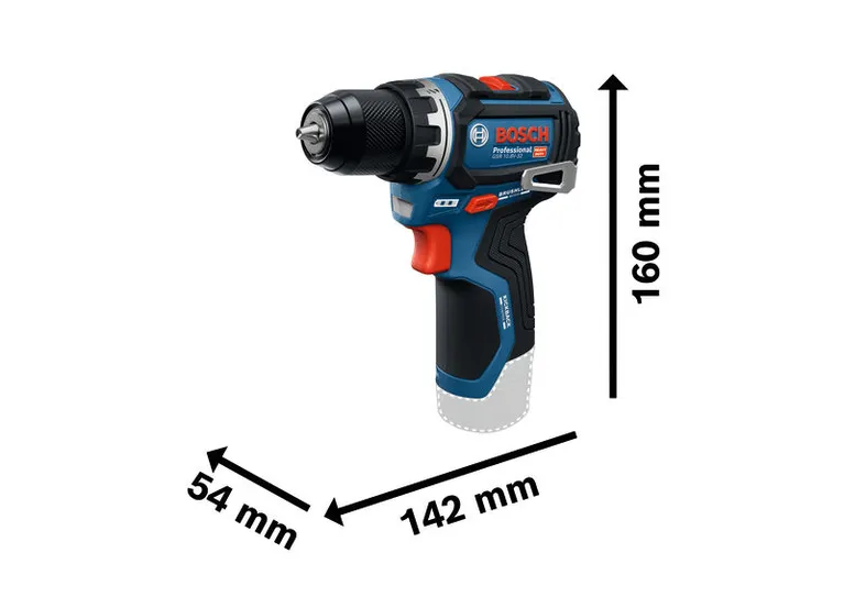 컴팩트한 크기의 Bosch GSR 10.8V-32 무선 드릴.