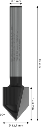 Bosch PRO 라우터 비트 V-그루브 90° 12.7mm 섕크 6mm.