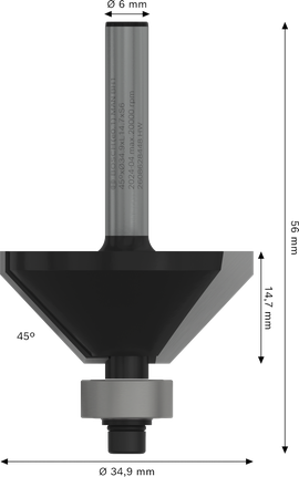 Bosch PRO 라우터 비트 챔퍼 45° 섕크 6mm.