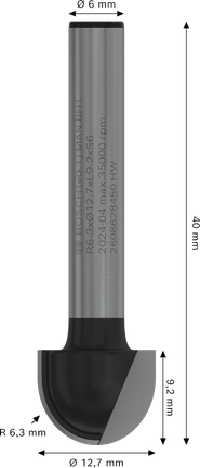 Bosch PRO 라우터 비트 코어 박스 R 6.3mm 섕크 6mm.