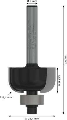 PRO 루터 비트 Bosch PRO 라우터 비트 커버 R 6.4 섕크 6mm.
