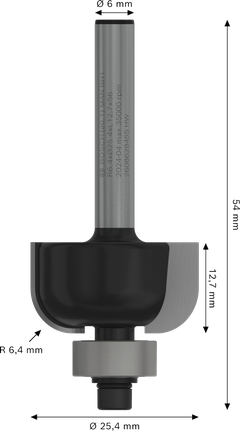 Bosch PRO 라우터 비트 커버 R 6.4 섕크 6mm.