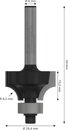Bosch PRO 라우터 비트 라운딩 오버 R 6.3 섕크 6mm.