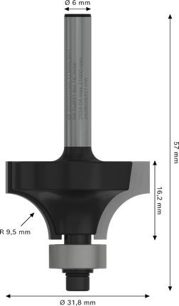 Bosch PRO 라우터 비트 라운딩 오버 R 9.5 섕크 6mm.