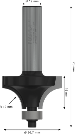 Bosch PRO 라우터 비트 라운딩 오버 R12 섕크 12mm.