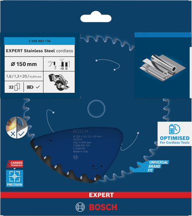 Bosch 150mm EXPERT 스테인리스 스틸 무선 원형 톱날.