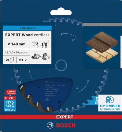 Bosch EXPERT Wood 무선 140mm 원형 톱날 T24.