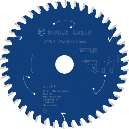 Bosch EXPERT Wood 무선 원형 톱날 T42, 140mm.