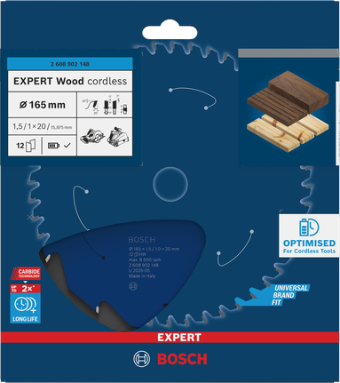 Bosch Expert Wood 무선 원형 톱날 165×1.5/1×20mm T12.